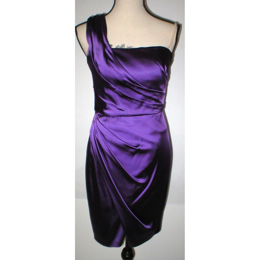New NWT $485 Womens 8 Jill Jill Stuart Purple Satin One Shoulder Dress Beautiful